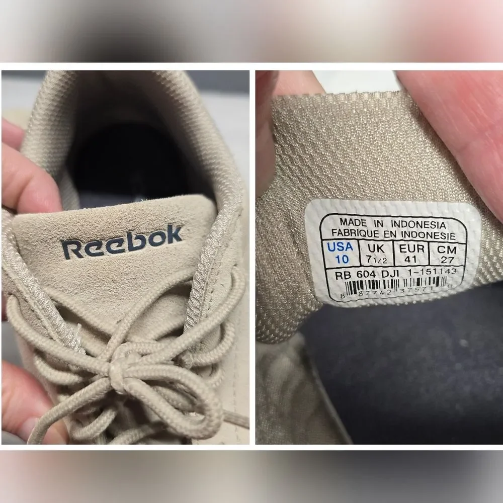 Vintage Reebok Suede Sporty Slip On Sneakers Cream Blue 10